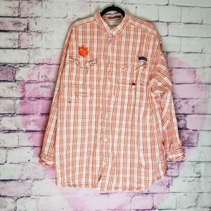COLUMBIA PFG SUPER BONEHEAD ORANGE PLAID MESH TOP
